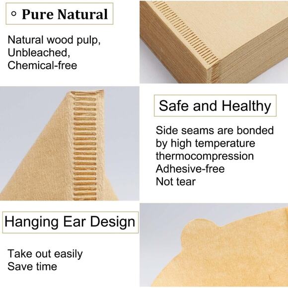 V01 Natural Unbleached Coffee Filters – V-Shaped Cone for Pour Over – 100 Count - Picture 4 of 5